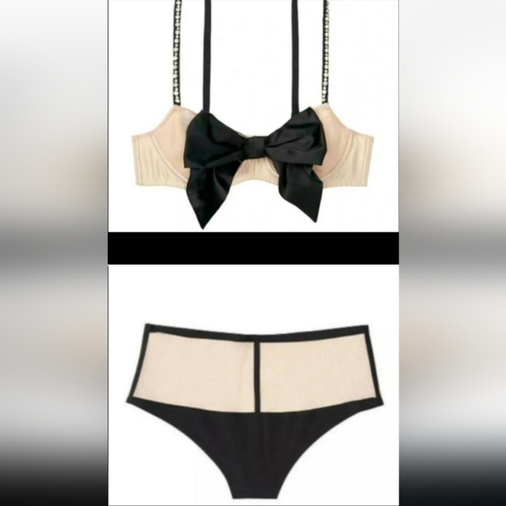 Victoria secret -Black & Nude Bow Bra-36C & High Waisted Thong-S